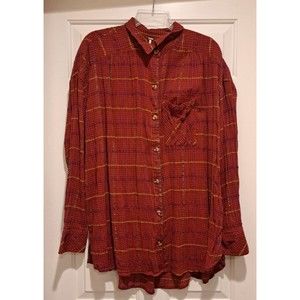 Free People Women’s Break My Stripe Red Button-Down Top, Large, Red, MSRP $108